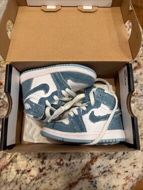 Nike Kids Denim Blue and White High-Top Sneakers